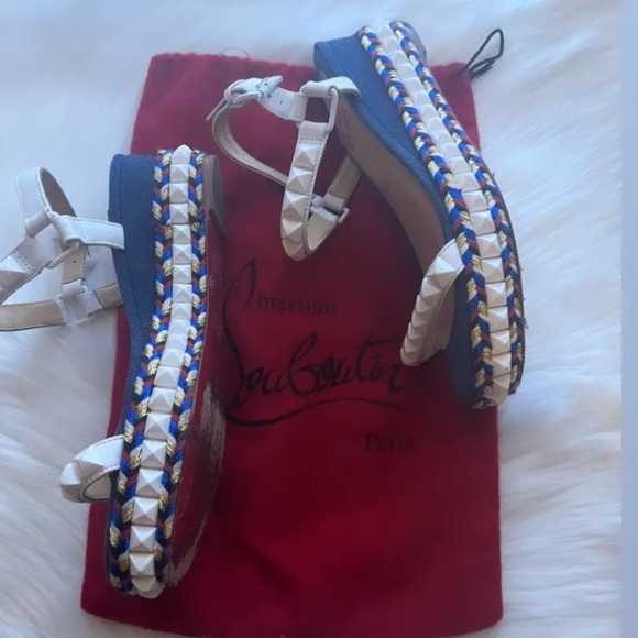 Christian Louboutin Blue Cataclou Embroidery Denim Studded Espadrille Sandals 38 - Picture 5 of 13